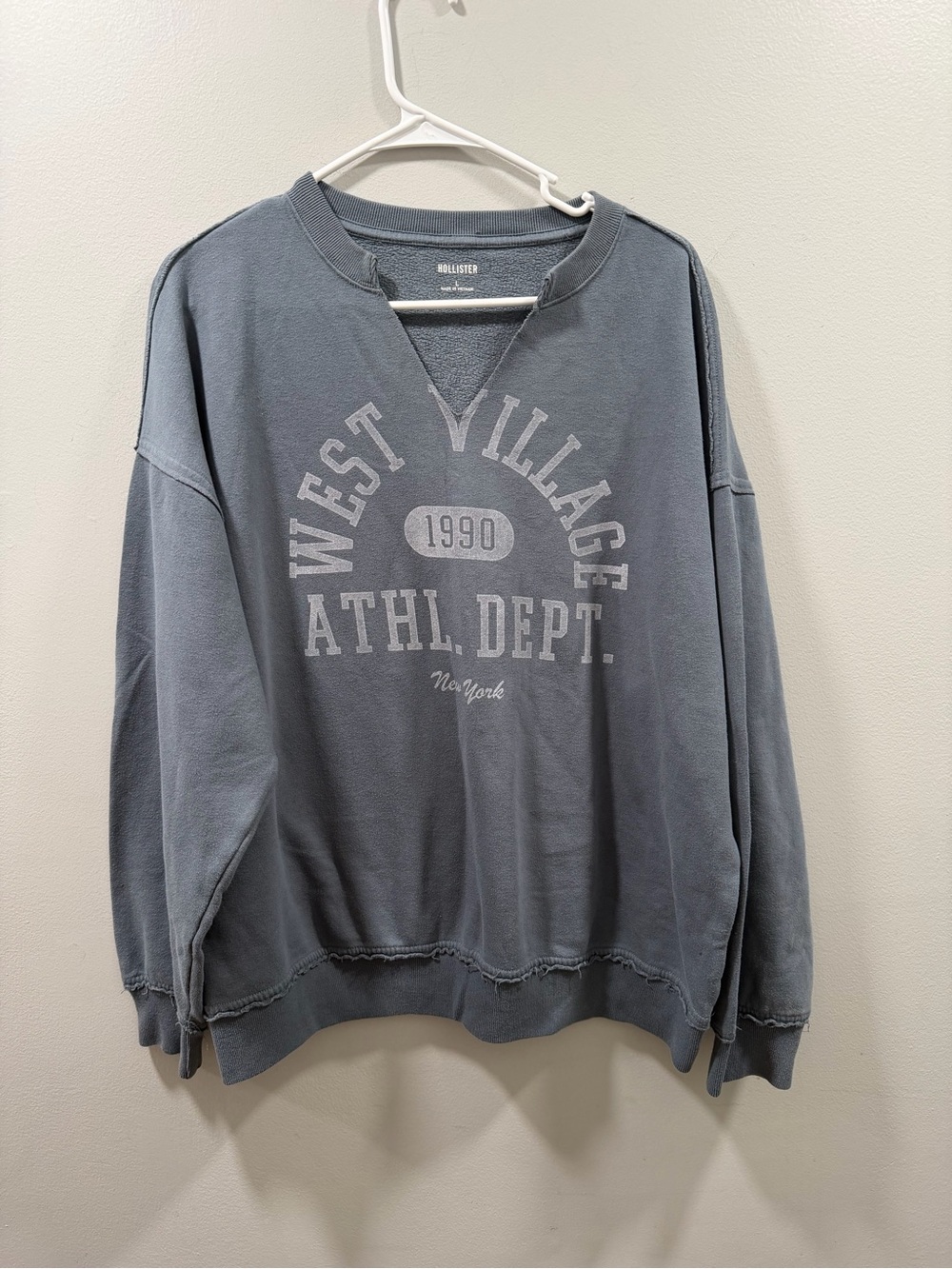 Hollister Slate Blue West Village Athl. Dept. Crewneck Sweatshirt oversized fit